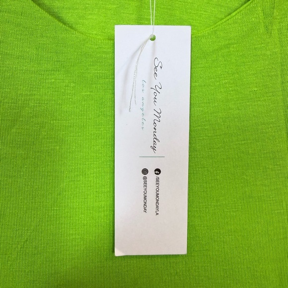 NWT See You Monday Neon Lime Green Ribbed Racerback Midi Dress L - Picture 4 of 6